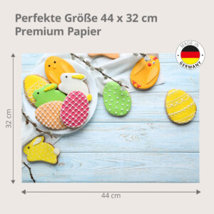 Ostern – Bunte Osterkekse auf blauen Tisch - Tischset Papier – Bild 3
