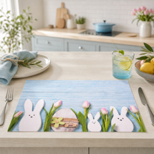 Ostern – Holzhase mit Tulpen Hellblau - Tischset Papier – Bild 2