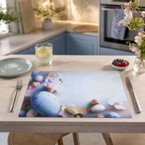 Ostern – Ostereier mit Frühlingsblüten in blau - Tischset Papier – Bild 2