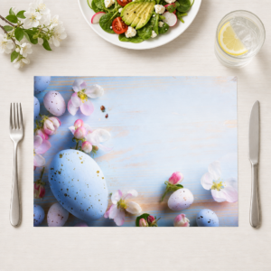 Ostern – Ostereier mit Frühlingsblüten in blau - Tischset Papier – Bild 1