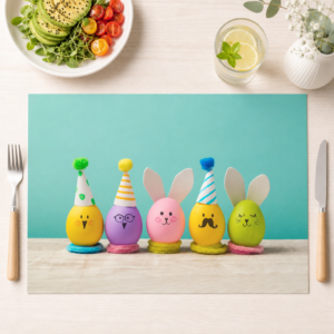 Ostern – Lustige Eier-Figuren mit Partyhüten - Tischset Papier – Bild 1