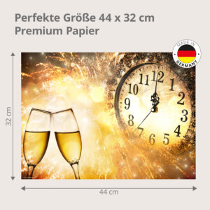 Silvester – Sektgläser kurz vor Mitternacht Gold – Papiertischsets Großpackung – Bild 3