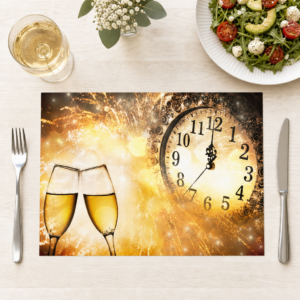 Silvester – Sektgläser kurz vor Mitternacht Gold – Papiertischsets Großpackung – Bild 1
