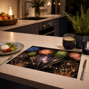 Silvester – Buntes Feuerwerk am Nachthimmel - Tischset Papier – Bild 2