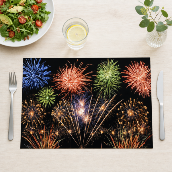 Silvester – Buntes Feuerwerk am Nachthimmel - Tischset Papier