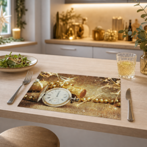 Silvester – Taschenuhr mit Champagner in gold - Tischset Papier – Bild 2