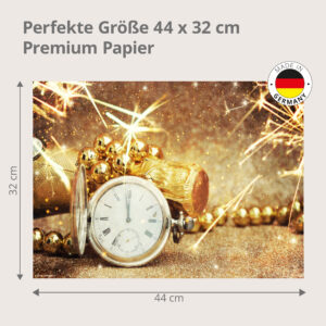 Silvester – Taschenuhr mit Champagner in gold - Tischset Papier – Bild 3