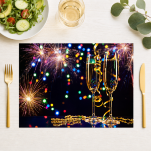 Silvester – Sektgläser mit buntem Feuerwerk - Tischset Papier – Bild 1