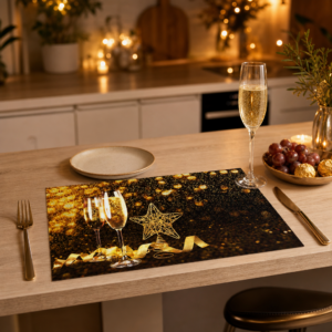 Silvester – Sektgläser mit Goldstern und Glitzer – Papiertischsets Großpackung – Bild 2