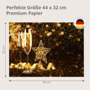 Silvester – Sektgläser mit Goldstern und Glitzer – Papiertischsets Großpackung – Bild 3