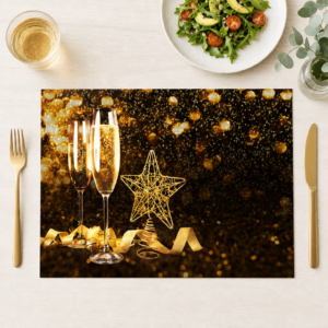 Silvester – Sektgläser mit Goldstern und Glitzer – Papiertischsets Großpackung – Bild 1