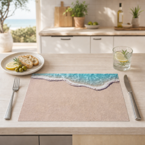Strand – Sand und Welle Vogelperspektive Türkis - Tischset Papier – Bild 2