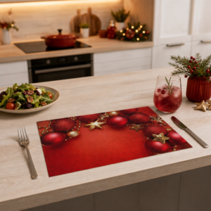 Weihnachten – Rote Kugeln Goldene Sterne - Tischset Papier – Bild 2