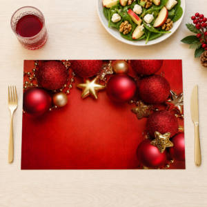 Weihnachten – Rote Kugeln Goldene Sterne - Tischset Papier – Bild 1