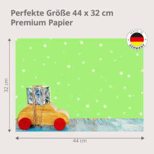 Weihnachten – Holzauto Silbergeschenk Grüner Hintergrund - Tischset Papier – Bild 3