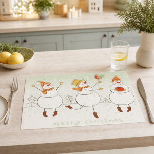 Weihnachten – Tanzende Schneemänner Illustration Kinder - Tischset Papier – Bild 2