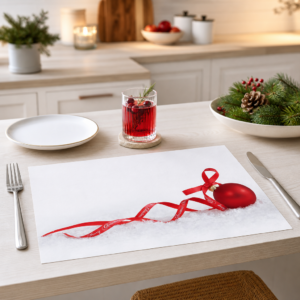 Weihnachten – Rote Kugel Rotes Band Schnee - Tischset Papier – Bild 2
