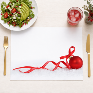 Weihnachten – Rote Kugel Rotes Band Schnee - Tischset Papier – Bild 1