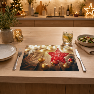 Weihnachten – Roter Rattanstern Kugeln Lichterkette Holz – Papiertischsets Großpackung – Bild 2