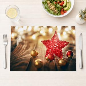Weihnachten – Roter Rattanstern Kugeln Lichterkette Holz – Papiertischsets Großpackung – Bild 1