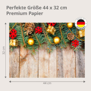 Weihnachten – Tannenzweige Kugeln Zapfen Holz Oben - Tischset Papier – Bild 3