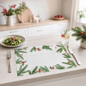 Weihnachten – Tannenzweige Beeren Weißer Rahmen - Tischset Papier – Bild 2