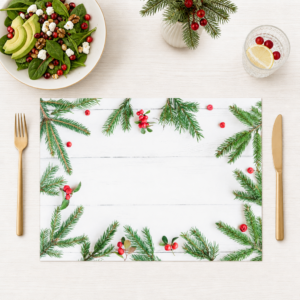 Weihnachten – Tannenzweige Beeren Weißer Rahmen - Tischset Papier – Bild 1