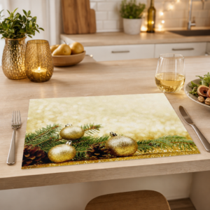 Weihnachten – Goldene Kugeln Tannenzweig Goldbokeh - Tischset Papier – Bild 2