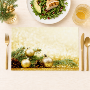 Weihnachten – Goldene Kugeln Tannenzweig Goldbokeh - Tischset Papier – Bild 1