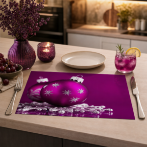 Weihnachten – Lila Kugeln Silbersterne Fuchsia - Tischset Papier – Bild 2