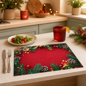 Weihnachten – Tannenzweige Zapfen Roter Hintergrund - Tischset Papier – Bild 2