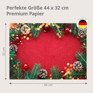 Weihnachten – Tannenzweige Zapfen Roter Hintergrund - Tischset Papier – Bild 3