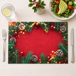 Weihnachten – Tannenzweige Zapfen Roter Hintergrund - Tischset Papier – Bild 1