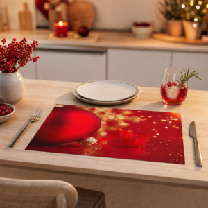 Weihnachten – Rote Kugel Nahaufnahme Roter Bokeh - Tischset Papier – Bild 2
