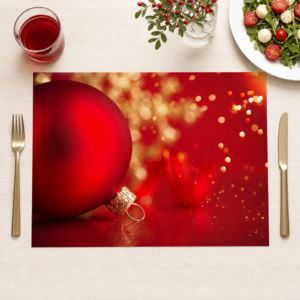 Weihnachten – Rote Kugel Nahaufnahme Roter Bokeh - Tischset Papier – Bild 1
