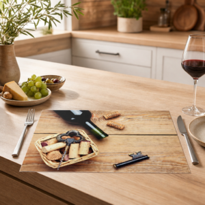Wein – Flasche Korken Korkenzieher Holz - Tischset Papier – Bild 2