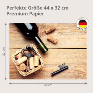 Wein – Flasche Korken Korkenzieher Holz - Tischset Papier – Bild 3
