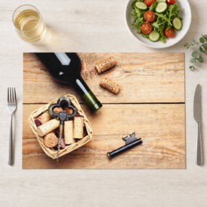 Wein – Flasche Korken Korkenzieher Holz - Tischset Papier – Bild 1