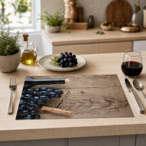 Wein – Rote Trauben Flasche Korkenzieher Holz - Tischset Papier – Bild 2