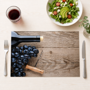 Wein – Rote Trauben Flasche Korkenzieher Holz - Tischset Papier – Bild 1