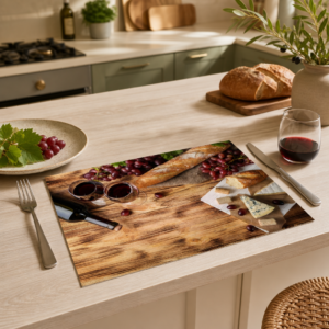 Wein – Rotwein Baguette Käse Trauben Holz - Tischset Papier – Bild 2