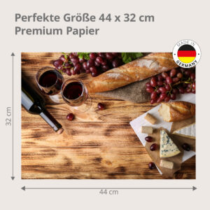Wein – Rotwein Baguette Käse Trauben Holz - Tischset Papier – Bild 3