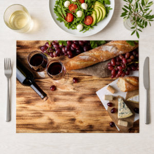 Wein – Rotwein Baguette Käse Trauben Holz - Tischset Papier – Bild 1