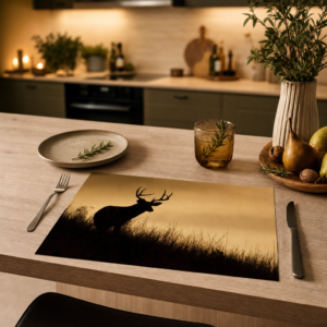 Hirsch – Silhouette Sonnenuntergang Hügel Sepia - Tischset Papier – Bild 2