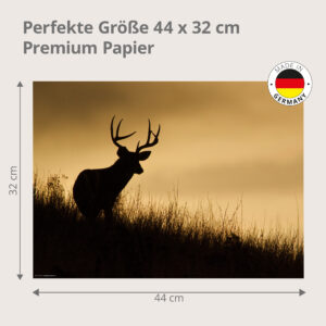 Hirsch – Silhouette Sonnenuntergang Hügel Sepia - Tischset Papier – Bild 3