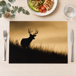 Hirsch – Silhouette Sonnenuntergang Hügel Sepia - Tischset Papier – Bild 1