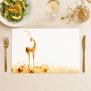 Weihnachten – Goldene Hirschfigur Kugeln Edel - Tischset Papier – Bild 1