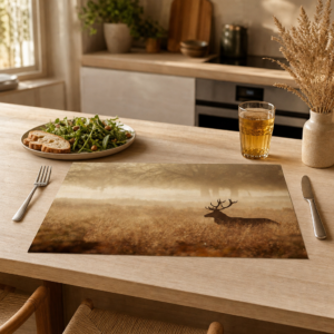 Hirsch – Im Herbstnebel Goldenes Feld – Papiertischsets Großpackung – Bild 2