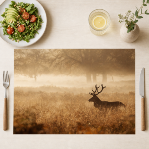 Hirsch – Im Herbstnebel Goldenes Feld – Papiertischsets Großpackung – Bild 1