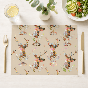 Hirsch – Köpfe Aquarell Dreieck Muster Beige - Tischset Papier – Bild 1